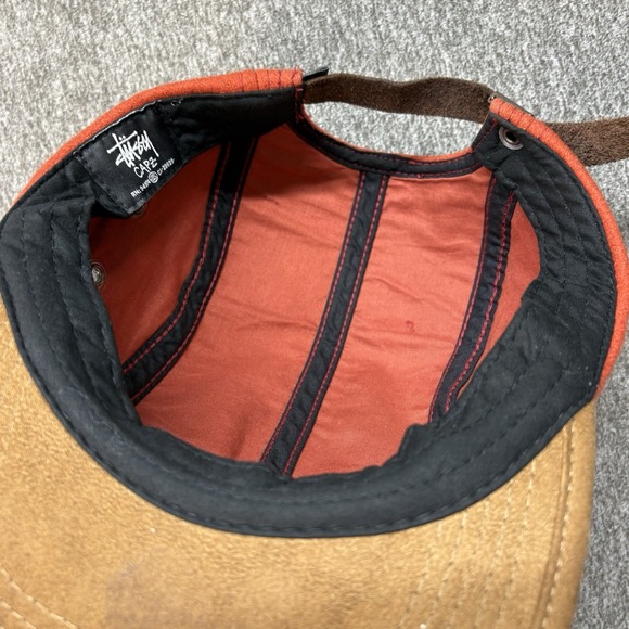 Vintageb Stussy 5 Panel Hat Orange Wool Leather Logo Hiking Strapback Adjustable - Picture 6 of 10